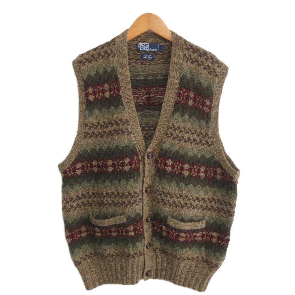 【中古】ポロ バイ ラルフローレン Polo by Ralph Lauren 90s HAND KNIT 編み物より良い 原住民柄 くるみ名取り草 L 地びた色合い IBO96 メンズ 【ベクター 古着】 260514