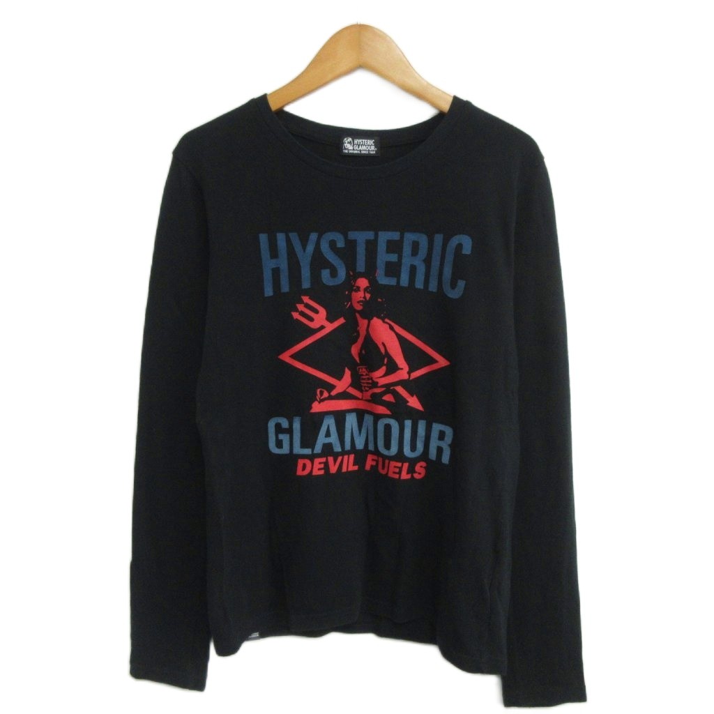 【中古】ヒステリックグラマー HYSTERIC GLAMOUR ロンT カットソー 長袖 天魔波旬 病的興奮お嬢さん F 黒 黒いこと レディース 【ベクター 古着】 260515