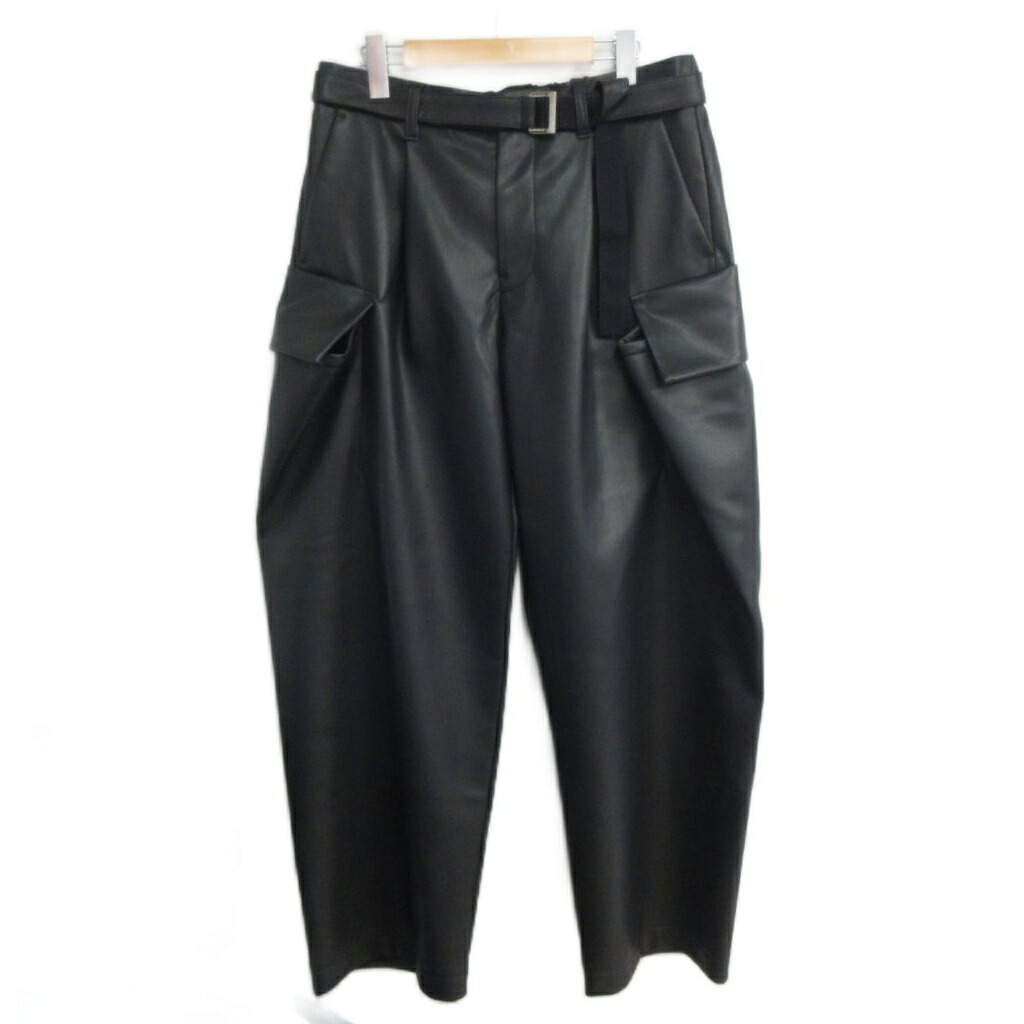 【中古】サカイ sacai 25AW Faux Leather Pants フェイクレザーカーゴパンツ 2 黒 黒いこと メンズ 【ベクター 古着】 260518