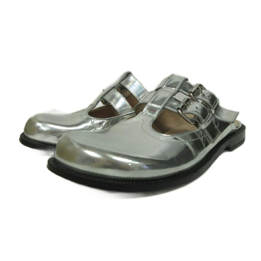 【中古】ロエベ LOEWE campo metallic leather mary jane mules ミュール サンダル ラウンドトゥ 39 メタリックレザー しろがね色色つや レディース 【ベクター 古着】 260521