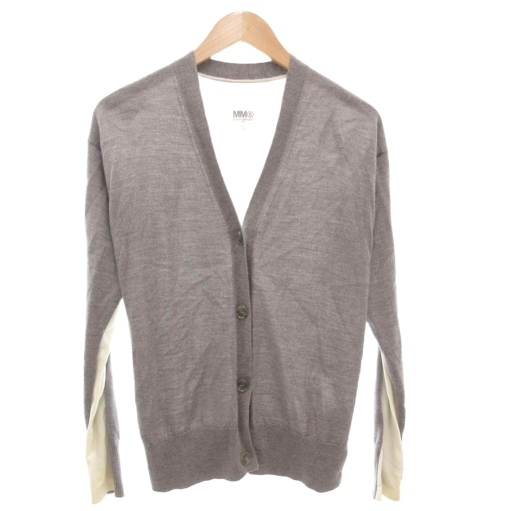 【中古】エムエムシックス メゾンマルジェラ MM6 Maison Margiela 19SS ジレー XS Vのど首 長袖 編み物 カットソー うつり変わり 薄墨色 象牙色 メンズ 【ベクター 古着】 260604