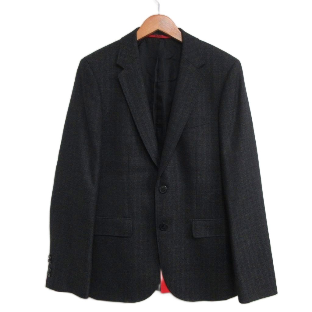 【中古】未使用品 ヒューゴボス HUGO BOSS タグ付 赤タグ テーラードジャケット ウールヘリンボーン シングル 2B IT44 ダークグレー IBO98 メンズ 【ベクトル 古着】 260612｜ブランド古着の買取販売ベクトル