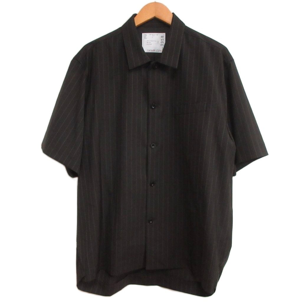 【中古】未当てはめる品 サカイ sacai 極美品 26SS Chalk Stripe Shirt チョークストライプシャツ ポリ羊毛 半袖 3 赤銅色 暗灰色 26-03958M メンズ 【ベクター 古着】 260606