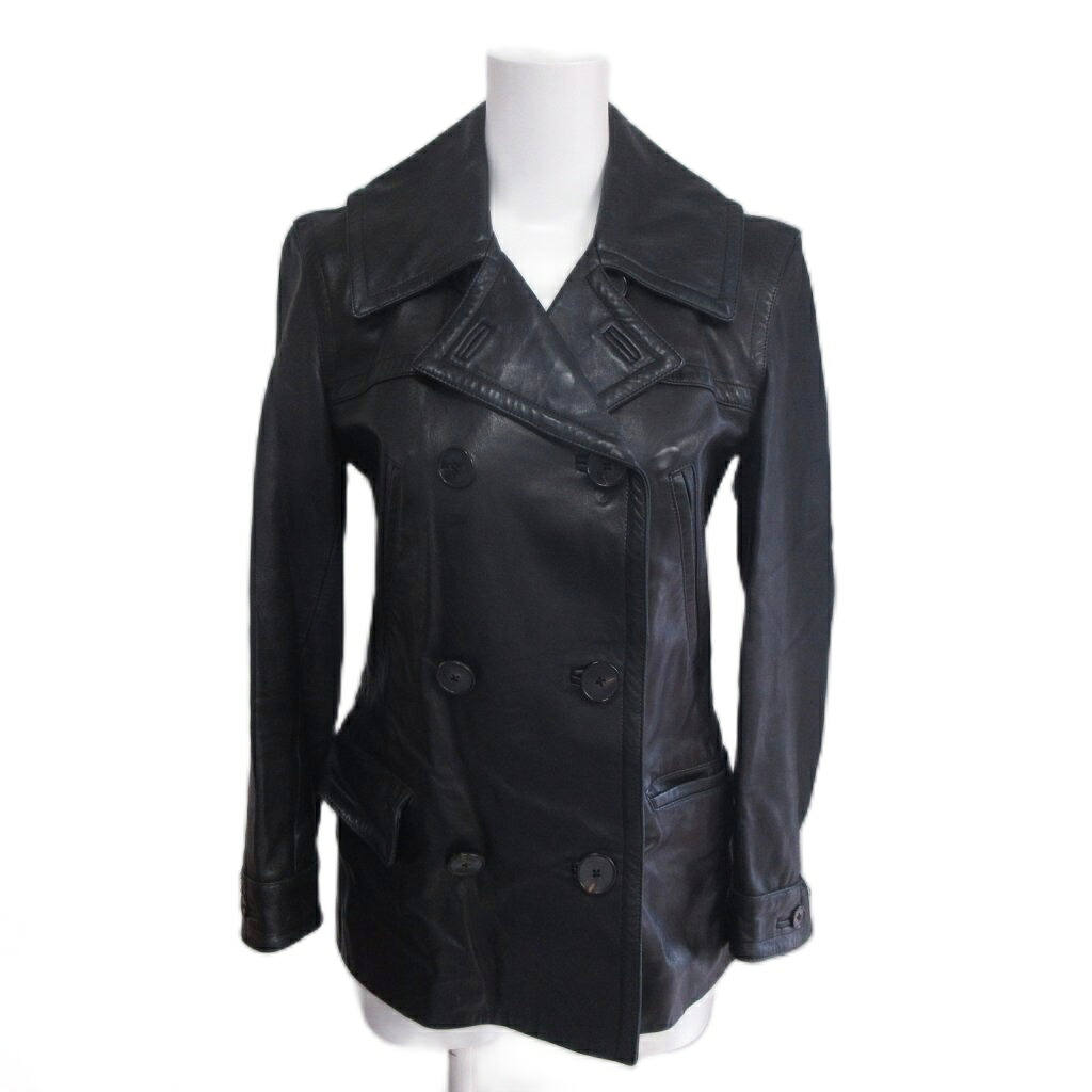 【中古】ラルフローレンコレクション Ralph Lauren COLLECTION パープルレーベル 希少 ラムレザー P ピーコート ダブルブレスト 黒 ブラック IBO100 レディース 【ベクトル 古着】 260626｜ブランド古着の買取販売ベクトル