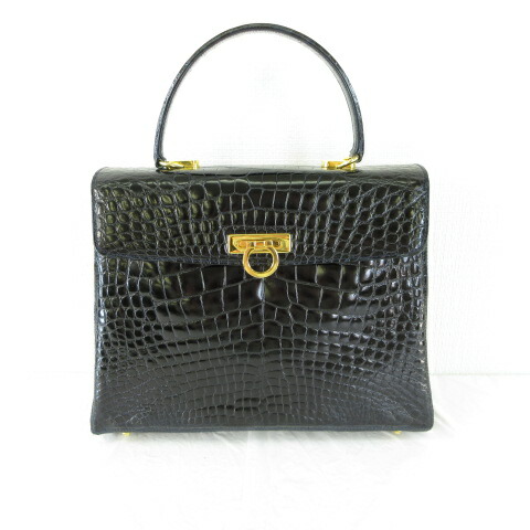 【中古】クリエーションルセ CREATION LUSSET ハンドバッグ クロコダイル レザー 黒 *T436 レディース 【ベクトル 古着】 250515