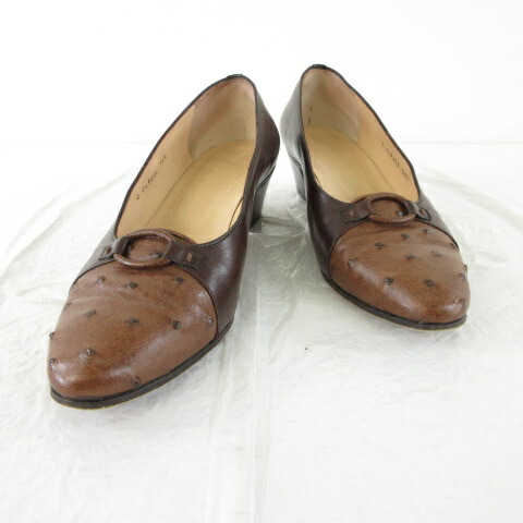 【中古】タニノクリスチー TANINO CRISCI パンプス レザー オーストリッチ ヒール4.2cm 茶 351/2 *T481 レディース 【ベクトル 古着】 250519
