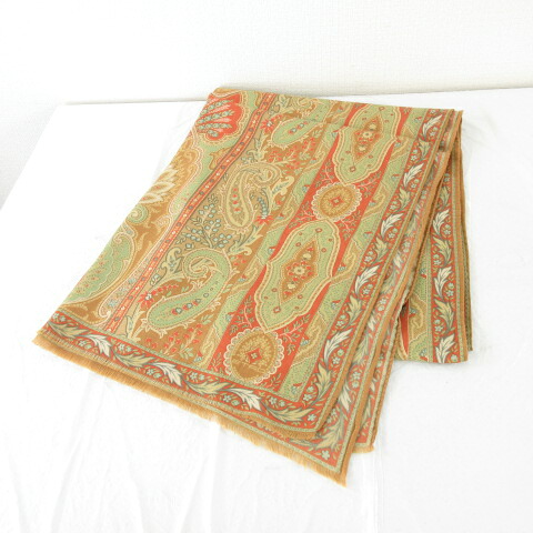 【中古】エトロ ETRO 大判ストール スカーフ ペイズリー柄 茶 緑 *A709 レディース 【ベクトル 古着】 250801