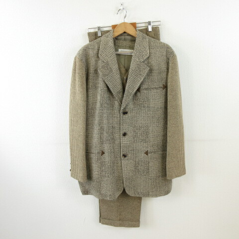 【中古】未使用品 GEORGES RECH HOMME ツイード3ピーススーツ セットアップ テーラード ベスト 長袖 ストライプ 総柄 ベージュ L *A99 メンズ 【ベクトル 古着】 251215