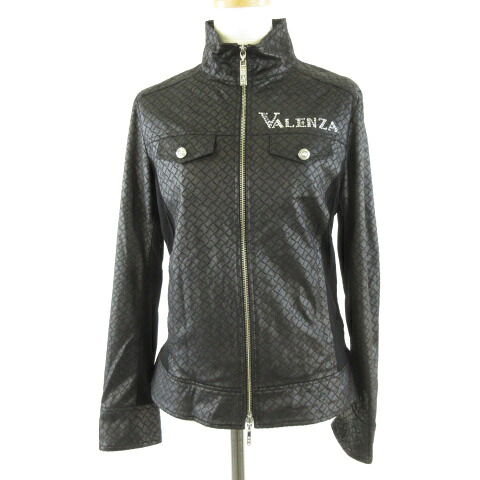 【中古】バレンザ VALENZA ジャケット 長袖 ジップアップ 総柄 ラインストーン 黒 40 *T838 レディース 【ベクトル 古着】 260216