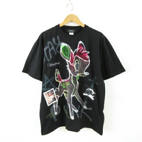 【中古】未使用品 ゲルニカ Guernika 大きいサイズ Tシャツ バンビ ペイント 半袖 黒 XXL *A17 レディース 【ベクトル 古着】 260317