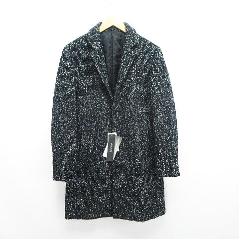 【中古】未使用品 ミッシェルクランオム M.K HOMME チェスターコート アウター 長袖 ロング丈 杢調無地 ニットフリース 中綿 ウール混 46 ブラック ※EKM メンズ 【ベクトル 古着】 260224｜ブランド古着の買取販売ベクトル