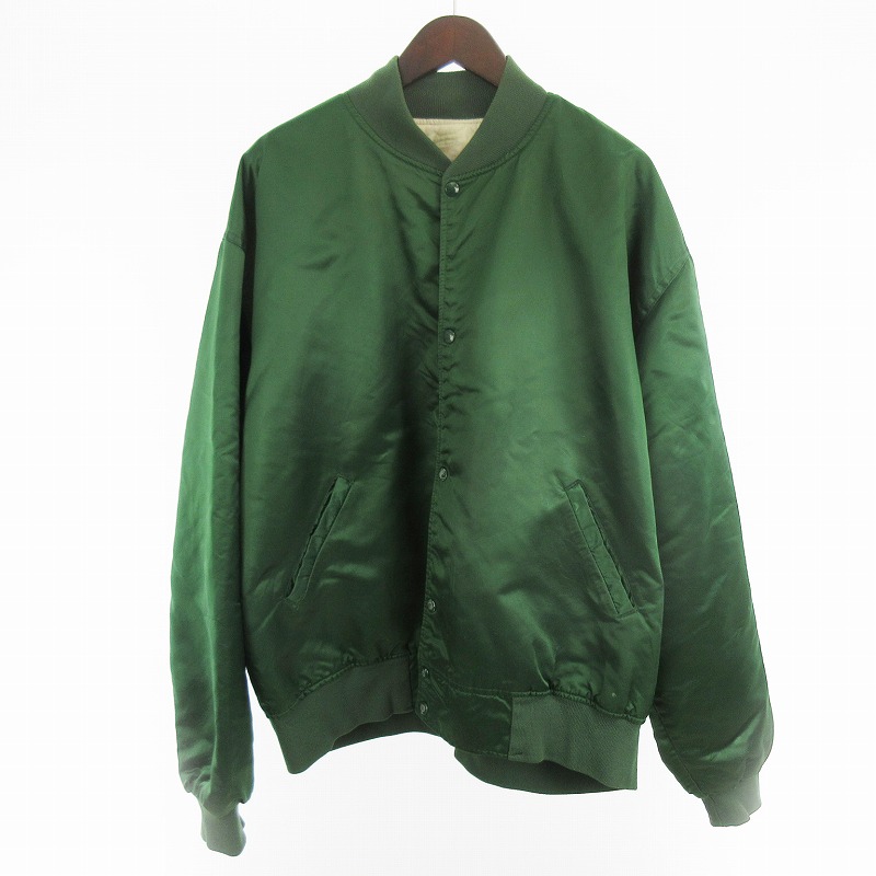 【中古】USA製 80’Ｓ GAME sports wear 中綿 ブルゾン ジャケット スタジャン グリーン 緑 ナイロン 無地 アウター ヴィンテージ オールド L～XL相当 メンズ 【ベクトル 古着】 260301
