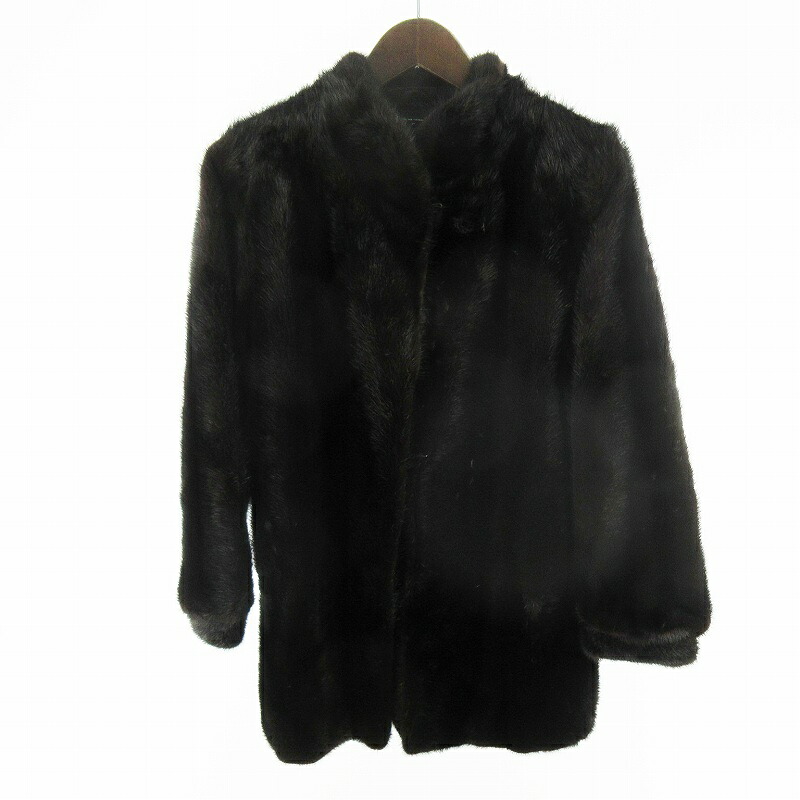 【中古】サガミンク SAGA MINK 13号 銀サガ ミンクコート ファー ミドル丈 ブラック 黒 着丈80ｃｍ 毛皮 アウター レディース 【ベクトル 古着】 260306｜ブランド古着の買取販売ベクトル