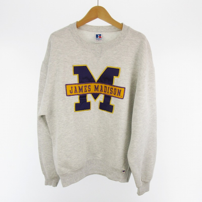 【中古】ラッセル RUSSELL USA製 90s Ｍ トレーナー スウェット James Maddison ジェームズ・マディソン カレッジ ロゴ グレー パープル イエロー ヴィンテージ オールド メンズ 【ベクトル 古着】 260321