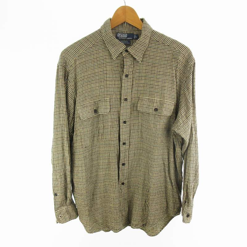 【中古】ポロ バイ ラルフローレン Polo by Ralph Lauren 90s WHITFIELD L プルオーバー 長袖 照合のしるし柄 人絹 羊毛 ベージュ 赤銅色 緑であること 黒いこと ヴィンテージ 年寄りの メンズ 【ベクター 古着】 260405