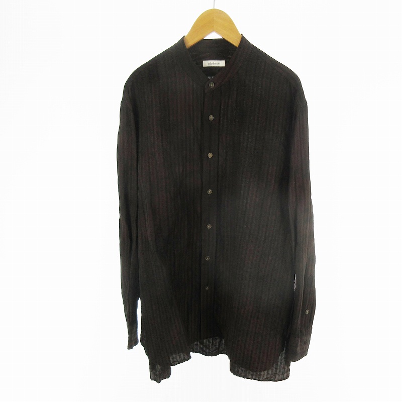 【中古】未使用品 calmlence カームレンス SHIRT031. Band Collar Shirt Dobby Stripe Dyed バンドカラー シャツ ストライプ レーヨン リネン ブラウン ブラック メンズ 【ベクトル 古着】 260413