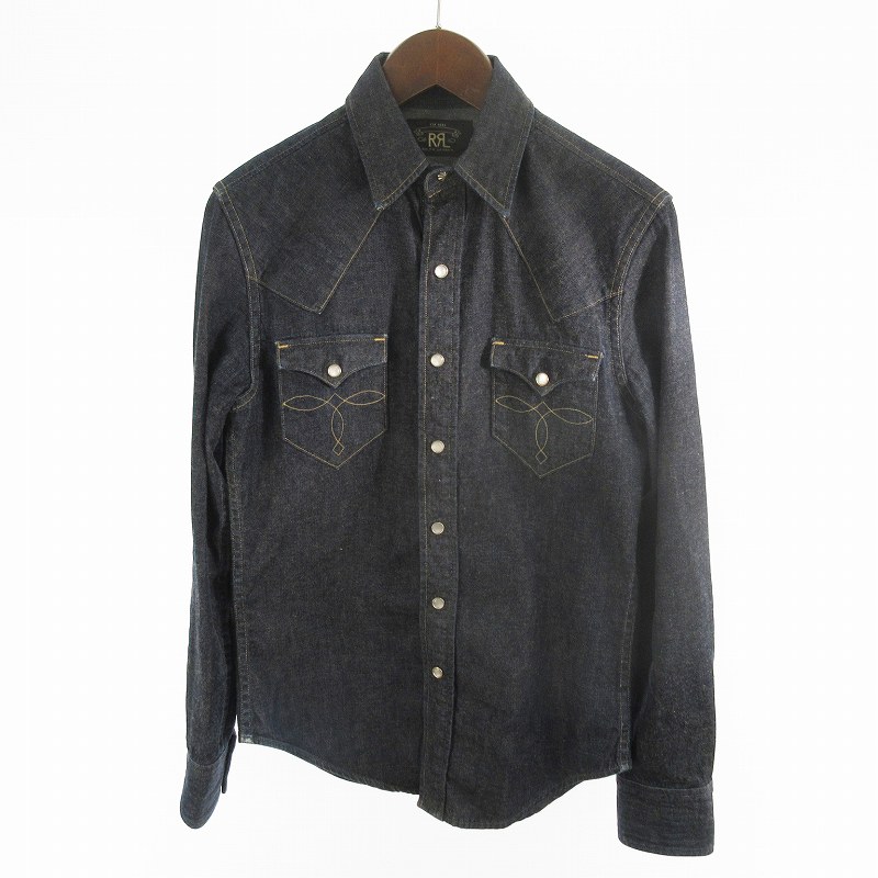 【中古】ダブルアールエル RRL XS ジーンズ ウエスタン プルオーバー 長袖 コンチョボタン ヴィンテージ工業 インディゴ 濃紺色 ラルフローレン（株） メンズ 【ベクター 古着】 260418