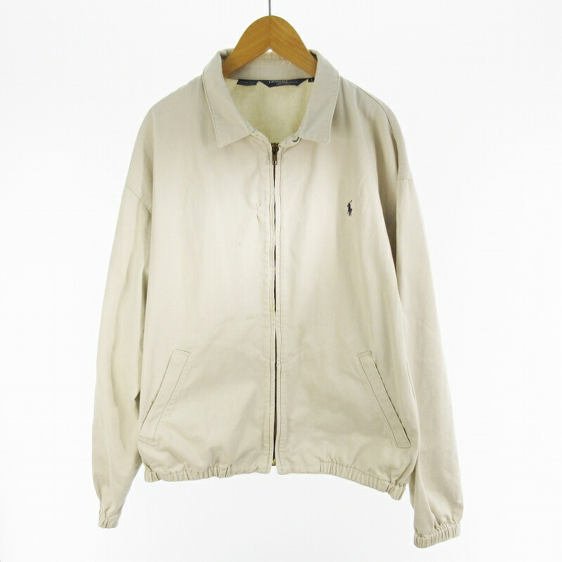 【中古】ポロ バイ ラルフローレン Polo by Ralph Lauren USA製 80s 90s L 律動的な調子とっ始め ハリントンジャケット ジップアップ ベージュ 米国海軍 ヴィンテージ 年寄りの 綿織物 メンズ 【ベクター 古着】 260429