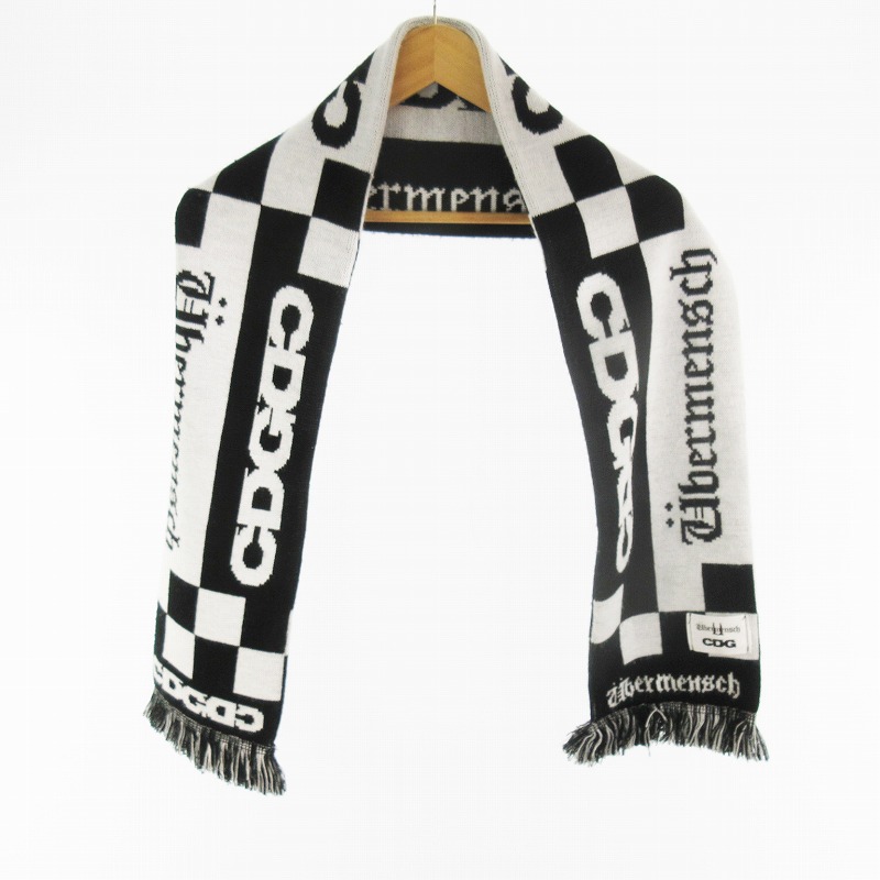 【中古】コムデ給仕 COMME des GARCONS CDG G-DRAGON Ubermensch CHECKERED STOLE えり巻き 編み物 ロゴタイプ 黒いこと 白いこと メンズ レディース 【ベクター 古着】 260530