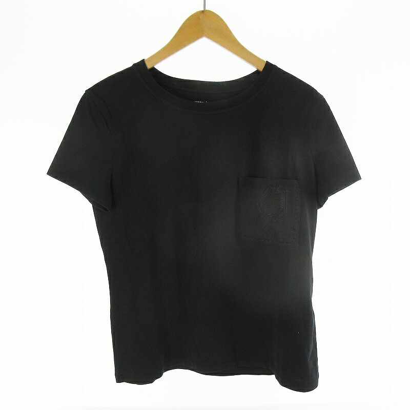 【中古】エルメス HERMES 38 半袖 Ｔシャツ クロシェット 刺繍 ポケット ブラック 黒 コットン トップス レディース 【ベクトル 古着】 260627｜ブランド古着の買取販売ベクトル