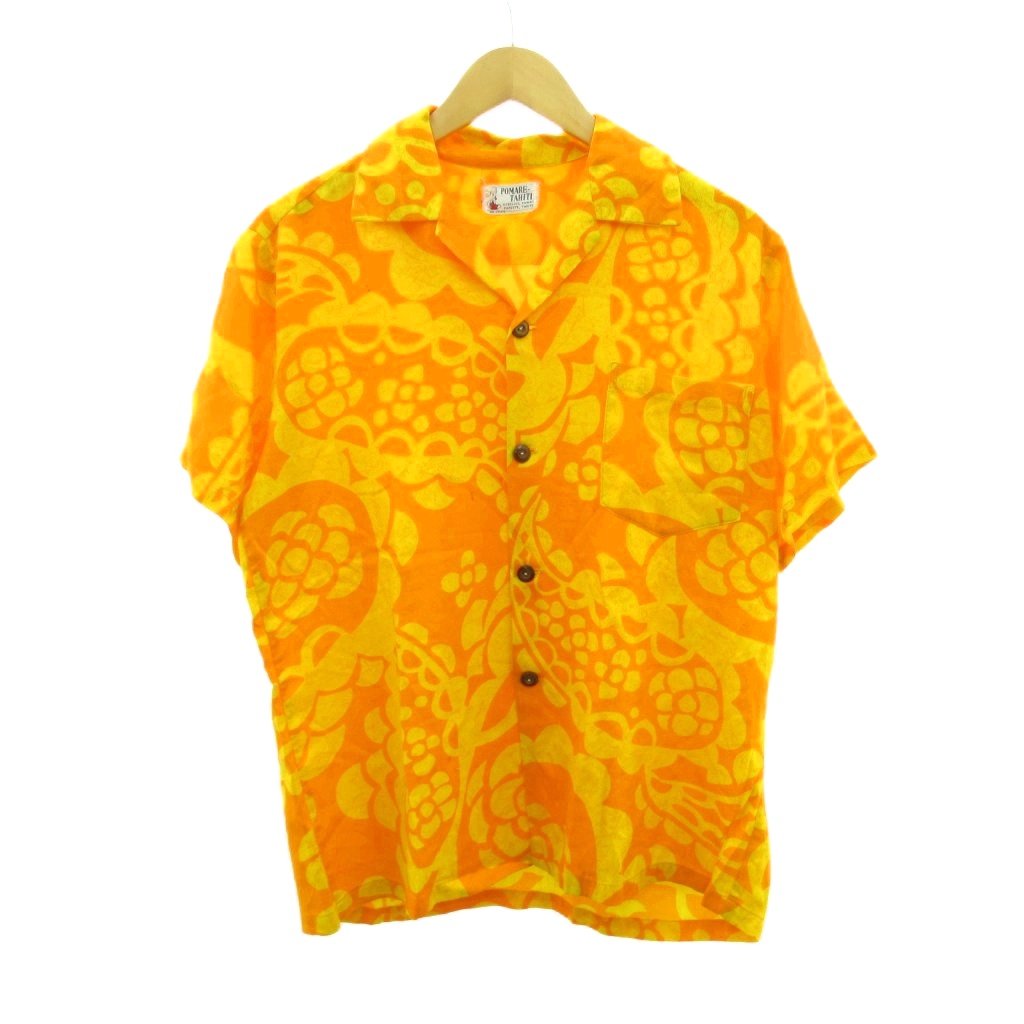 【中古】ヴィンテージ VINTAGE 70s ヴィンテージ POMARE-TAHITI アロハシャツ ハワイアン ウッド 半袖 オレンジ 約M メンズ 【ベクトル 古着】 251130