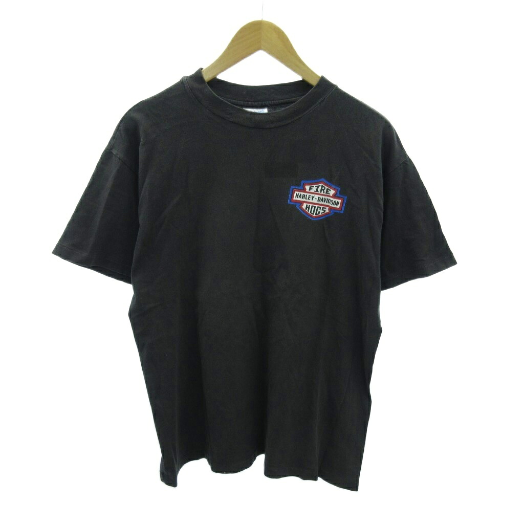 【中古】ヘインズ Hanes ヴィンテージ 90s ハーレーダビッドソン Harley-Davidson プルオーバー 鷲 刷り上げる 半袖 L 黒 黒いこと 1213 メンズ 【ベクター 古着】 251213