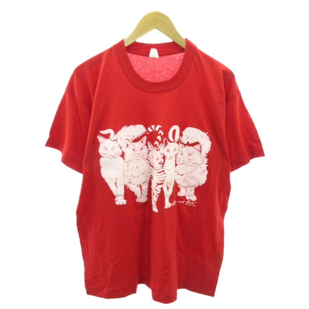 【中古】ヴィンテージ VINTAGE スクリーンスターズSCREENSTARS 80s Tシャツ linda lori ネコ 両面 プリント 半袖 XL 赤 レッド 1212 メンズ 【ベクトル 古着】 251212