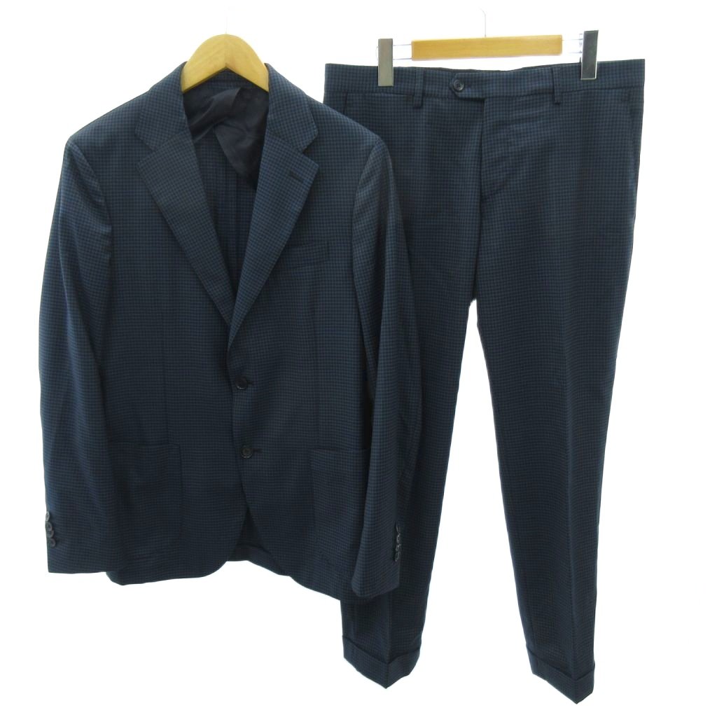【中古】ラルディーニ LARDINI 美品 スーツ セットアップ テーラードジャケット パンツ チェック柄 ウール 48 紺 ネイビー 1206 メンズ 【ベクトル 古着】 251206|ブランド古着の買取販売ベクトル