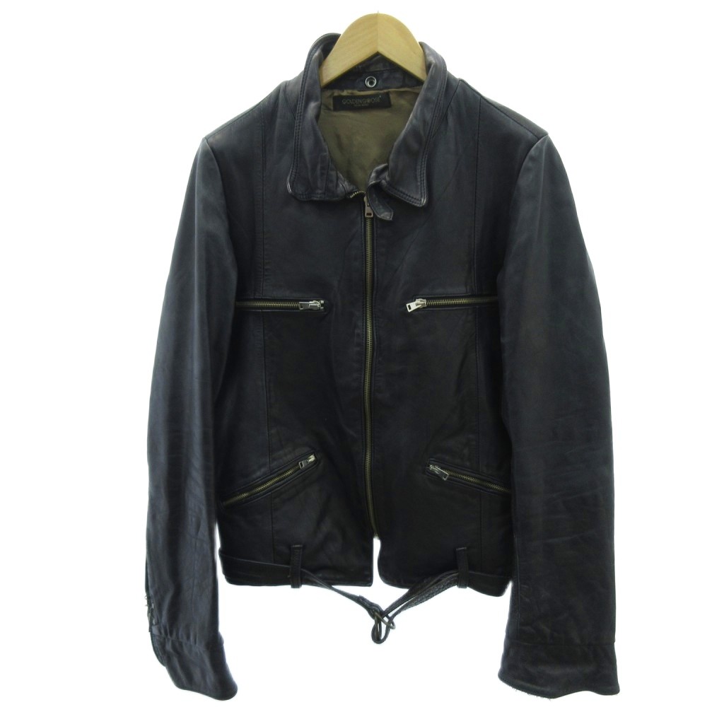 【中古】ゴールデングース GOLDEN GOOSE シングルライダース レザージャケット ジップアップ イタリア製 XS 黒 ブラック 1213 メンズ 【ベクトル 古着】 251213