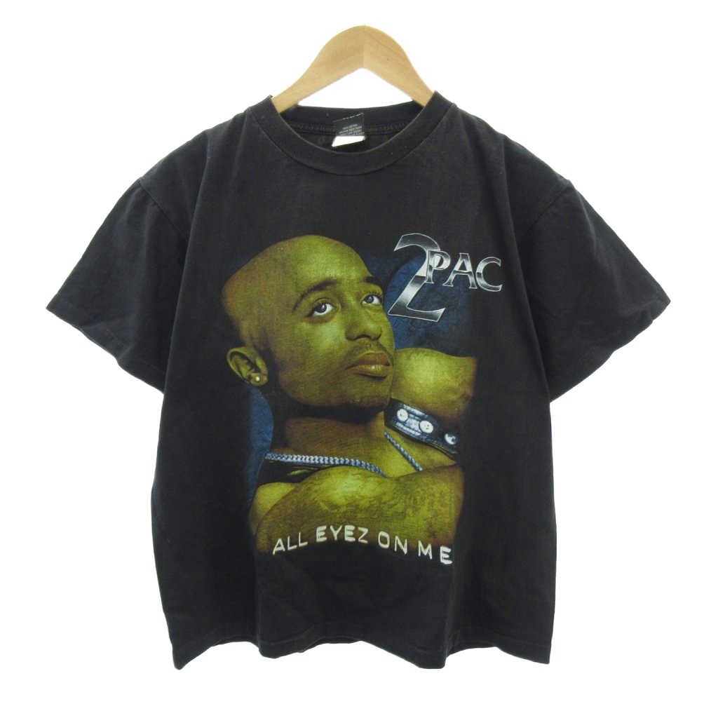 【中古】ヴィンテージ VINTAGE 90s 2Pac ラッパー ブート Tシャツ プリント 半袖 M-L 黒 ブラック 0113 ☆AA★ メンズ 【ベクトル 古着】 260113
