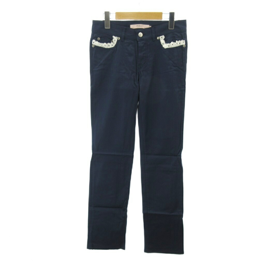【中古】未使用品 レッド ヴァレンティノ RED VALENTINO タグ付き チノパン パンツ ストレート ジップフライ フリル 27 紺 ネイビー 0403 レディース 【ベクトル 古着】 260403