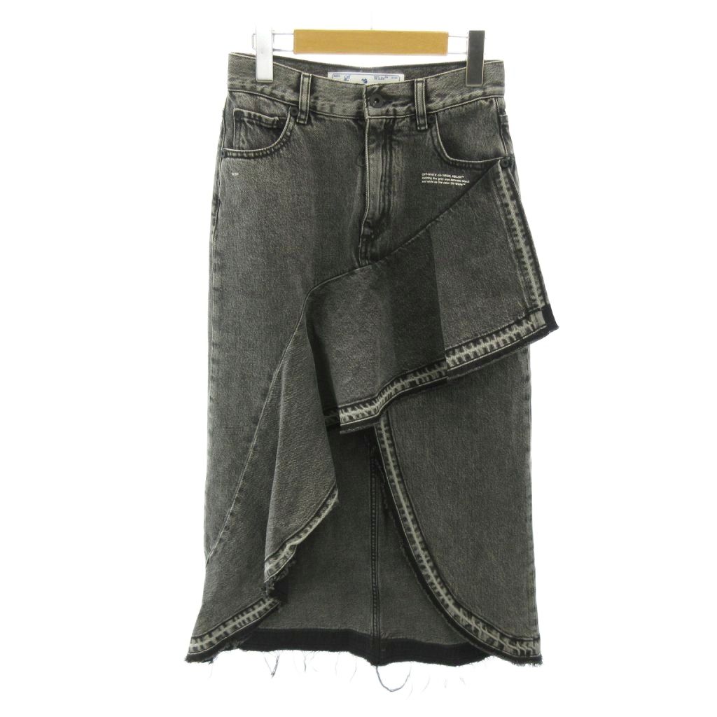 【中古】象牙色 OFF WHITE 20ss アシンメトリーデニムロングスカート フラウンス ロング丈 38 黒 黒いこと OWYF001S20DEN002 0406 レディース 【ベクター 古着】 260406 レディースファッション-ボトムス-スカート