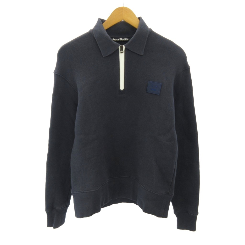 【中古】アクネ ストゥディオズ Acne Studios 近年 ハーフジップ 汗水 調教師 ロゴタイプ 継ぎ切れ XS 紺 米国海軍 0420 ■MNK7 メンズ 【ベクター 古着】 260420
