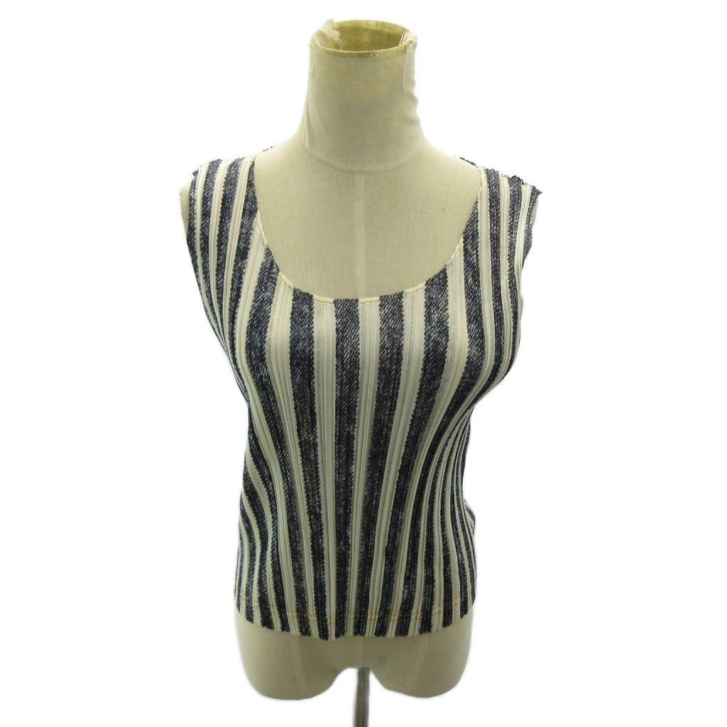 【中古】プリーツプリーズ PLEATS PLEASE イッセイミヤケ 美品 カットソー ストライプ ノースリーブ 3 白 青 ホワイト ブルー 0418 レディース 【ベクトル 古着】 260418
