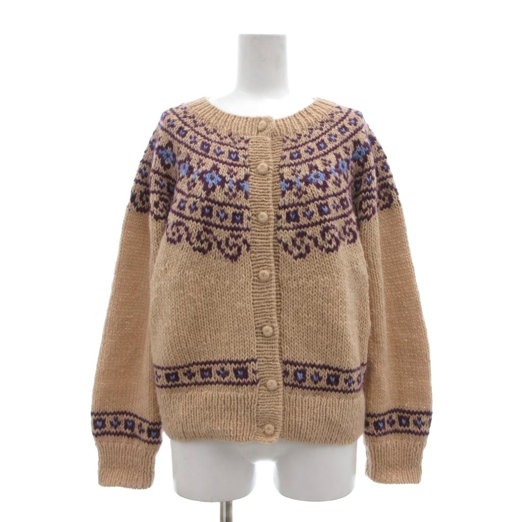 【中古】エステール ESTELLE  ジレー 羊毛 F ベージュ 紫 パープル 青 青み ノース柄 ラウンド素っ首 /SX レディース 【ベクター 古着】 260512