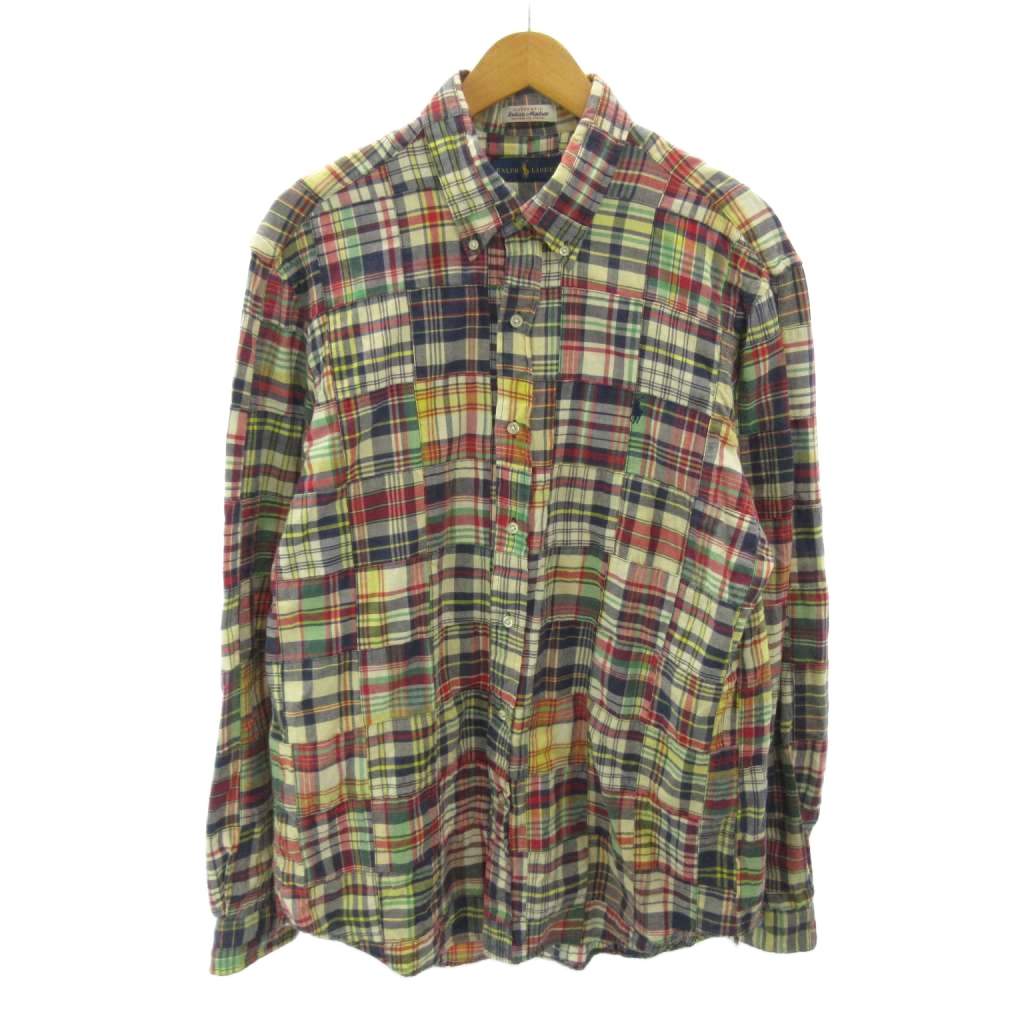 【中古】ラルフローレン RALPH LAUREN パッチワーク マドラスプルオーバー 照合のしるし柄 ロゴタイプ 小馬 刺しゅう 長袖 L マルチ色つや 0427 メンズ 【ベクター 古着】 260427