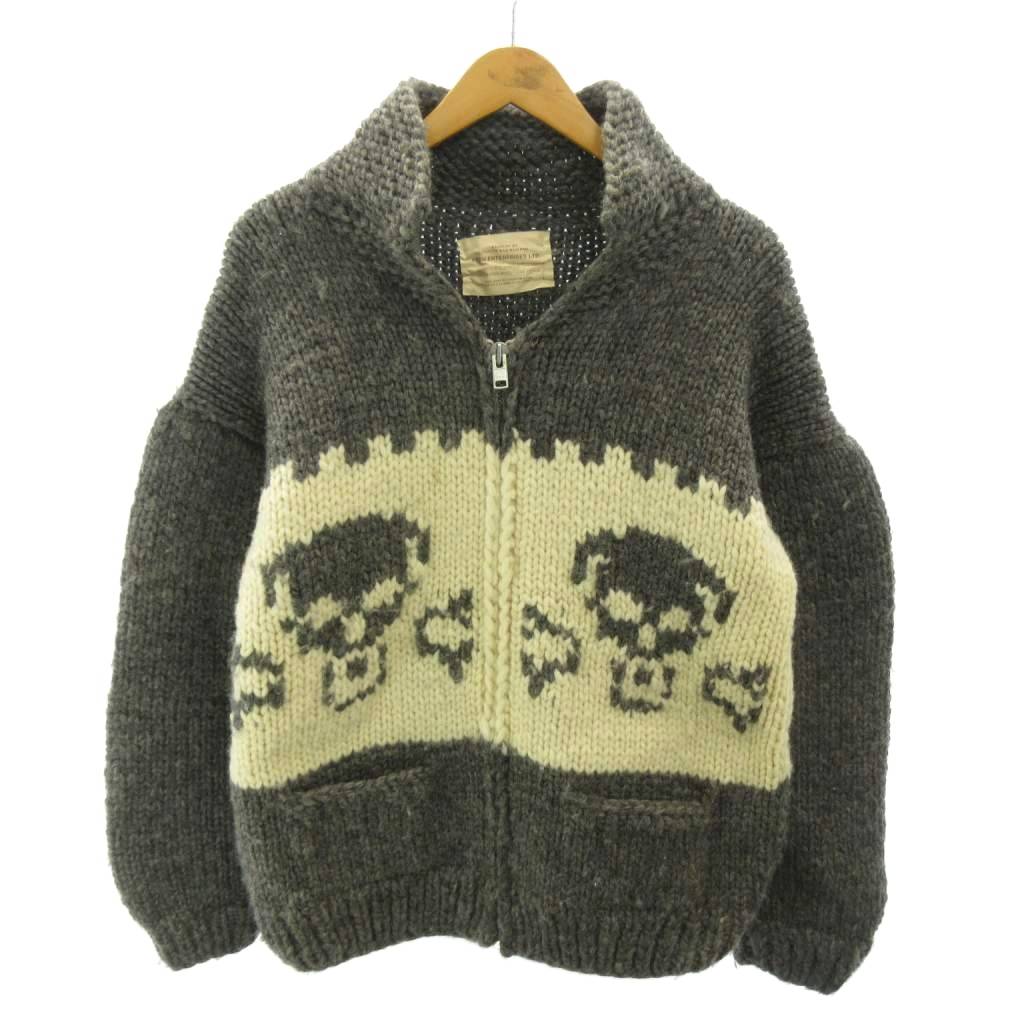 【中古】ヴィンテージ VINTAGE フロン会社組織 FRON ENTERPRISES LTD カナダ製 編み物 カウ頤 ジレー ジップアップ 軽銀 ドクロ 骸骨 羊毛 薄墨色 白 白いこと 0429 メンズ 【ベクター 古着】 260503