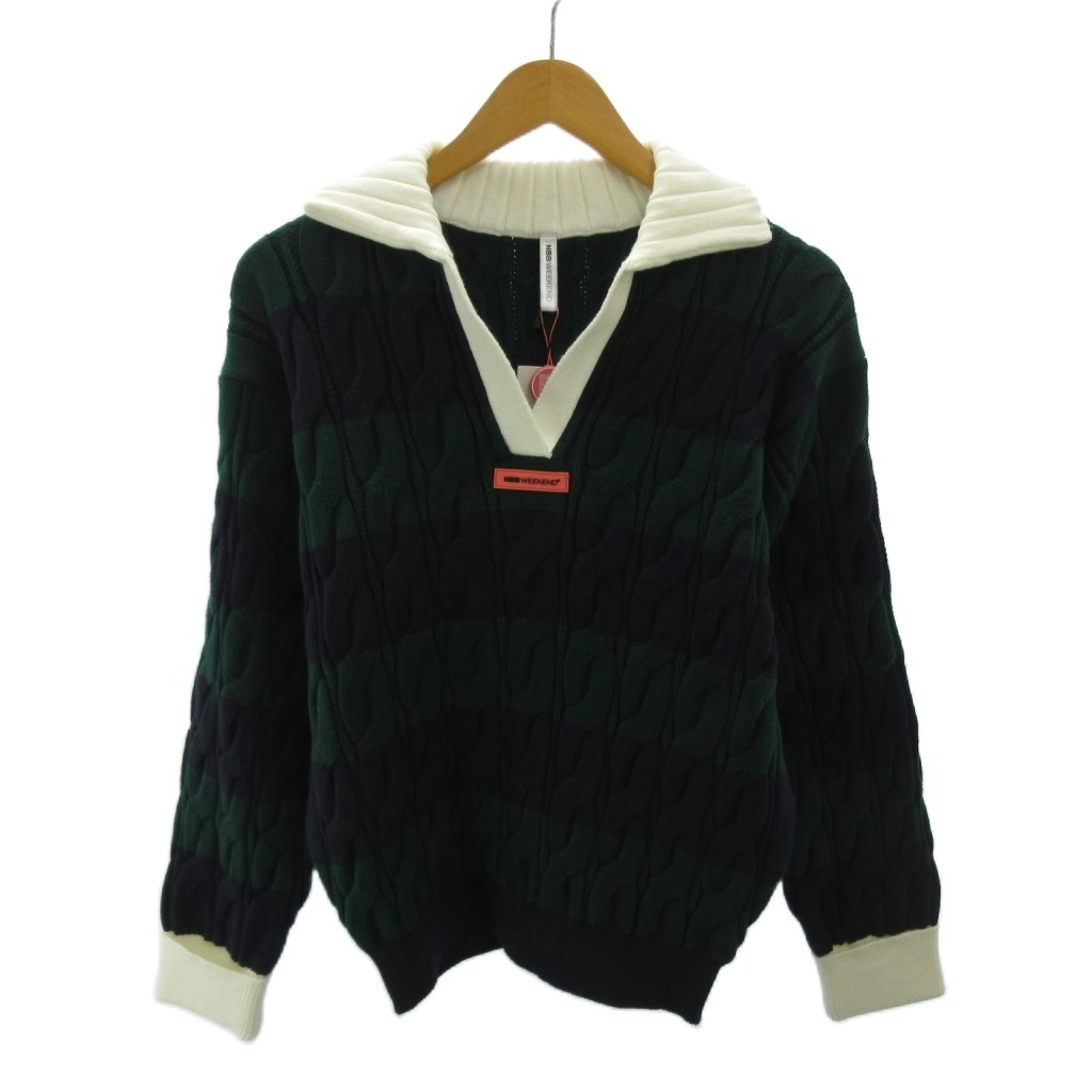 【中古】未当て嵌める品 エヌビービーウィークエンド NBB WEEKEND 引き船付き添い人 編み物 スウェーター ゴルフ 御召しもの 間借り人 長袖 1 紺 緑 米国海軍 緑であること 0503 レディース 【ベクター 古着】 260503