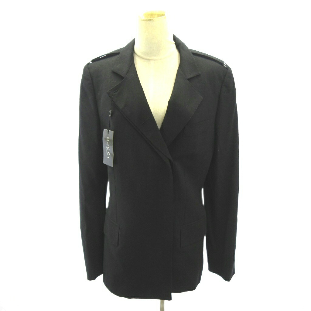 【中古】未当てはめる品 グッチ GUCCI 下げ札付 90s 00s archive 羊毛 テーラードジャケット 総裏 3B 肩章 羊毛 44 黒 黒いこと 0511 レディース 【ベクター 古着】 260511