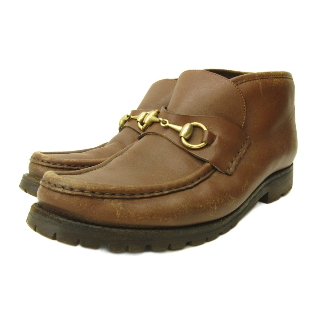 【中古】グッチ GUCCI 導管ビット チャッカブーツ シューズ なめし革 41 25.5珊 茶 赤銅色 0522 メンズ 【ベクター 古着】 260522