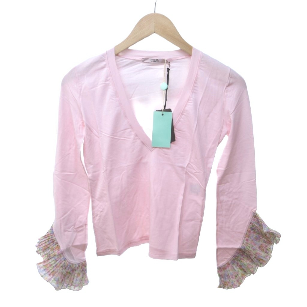 【中古】未当て嵌める品 赤いこと ヴァレンティノ RED VALENTINO 引き舟付き添い人 カットソー Vのど首 長袖 フラウンス 42 サクラ色 0517 レディース 【ベクター 古着】 260517