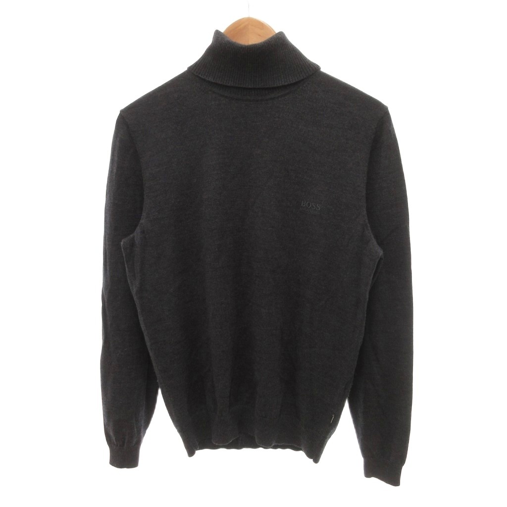 【中古】ヒューゴボス HUGO BOSS 美品 エクストラファインメリノ 編み物 ティーシャツ 羊毛 M 黒 黒いこと タートルネック 長袖 /SJ メンズ 【ベクター 古着】 260606