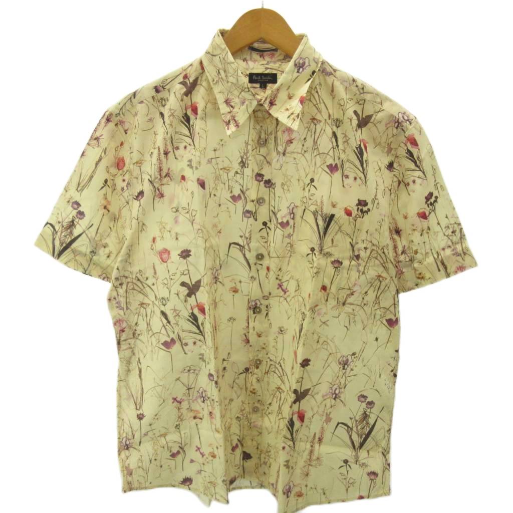 【中古】極点スミス寄せあわせ PAUL SMITH COLLECTION 御前上等生産ライン プルオーバー 花柄 綿織物 半袖 L 象牙色 0516 メンズ 【ベクター 古着】 260516