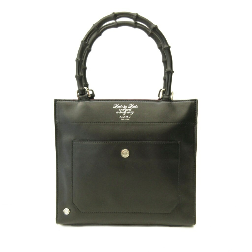 【中古】未当て嵌める品 ADMJ アクセソワ Accessoires De Mademoiselle 曳き船付 ハンドバック バニティ バンブー なめし革 黒 黒いこと 0607 レディース 【ベクター 古着】 260607