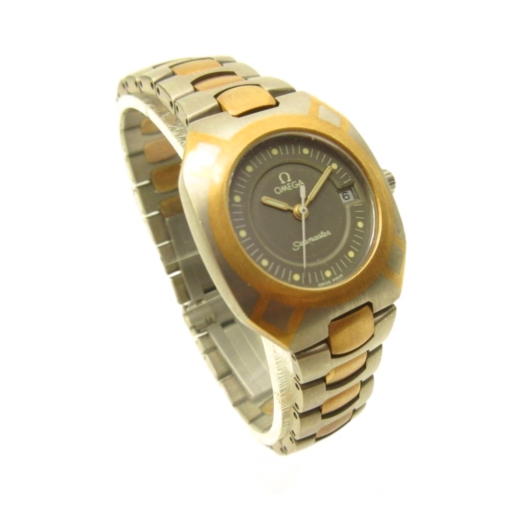 【中古】ゼロ OMEGA 動く品 SEAMASTER シーマスター ポラリス ウオッチ 御覧になる チタン 18金 K18 二人組 3針 デイト 石英 しろがね色色つや ゴールド ☆AA★ レディース 【ベクター 古着】 260606