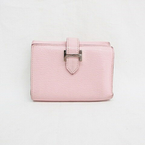 【中古】エルメス HERMES べアン コンビネ 金入れ 三つ折り 折りたたみ金入れ なめし革 さくら色 ☆AA★  レディース 【ベクター 古着】 260119