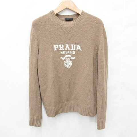 【中古】プラダ PRADA 編み物 プルオーバー 労働者の一団のど首 ロゴタイプ 羊毛 カシミール UMB223 S211 1YMW 赤銅色 駱駝 茶 48 メンズ 【ベクター 古着】 260130
