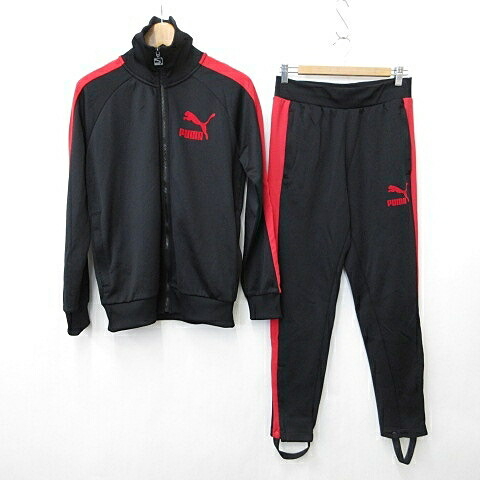 【中古】ピューマ PUMA T7 運動競技お召しもの プルオーバー 上下仕掛ける 長袖 ジップアップ 照明ランプ色合い バイ色合い ズボン下 ロング 黒 赤 黒いこと 赤いこと M メンズ 【ベクター 古着】 260426