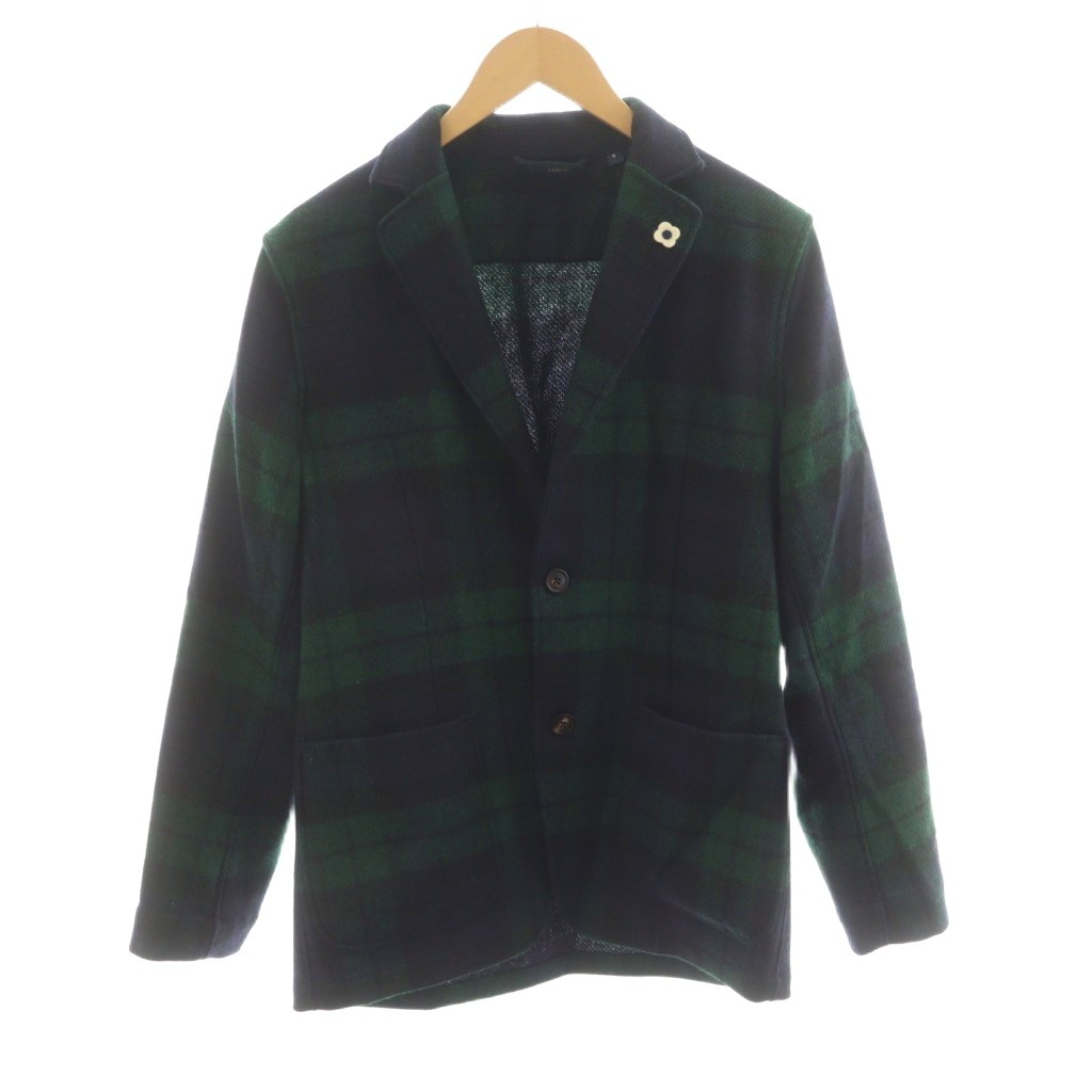 【中古】ラルディーニ LARDINI ブラックウォッチ ブートニエール テーラードジャケット シングル ウール S 紺 ネイビー 緑 グリーン JK.1406 /AN79 メンズ 【ベクトル 古着】 251208|ブランド古着の買取販売ベクトル