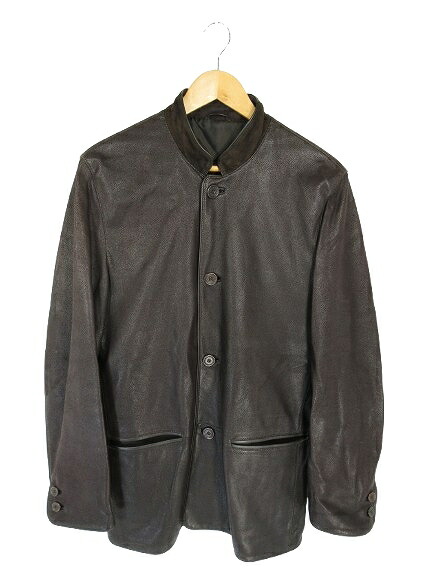 【中古】エルメネジルドゼニア Ermenegildo Zegna LPMCP-320 レザー ジャケット 革ジャン シングルブレスト ボタン 無地 ブラウン サイズ48 QQQ メンズ 【ベクトル 古着】 260116